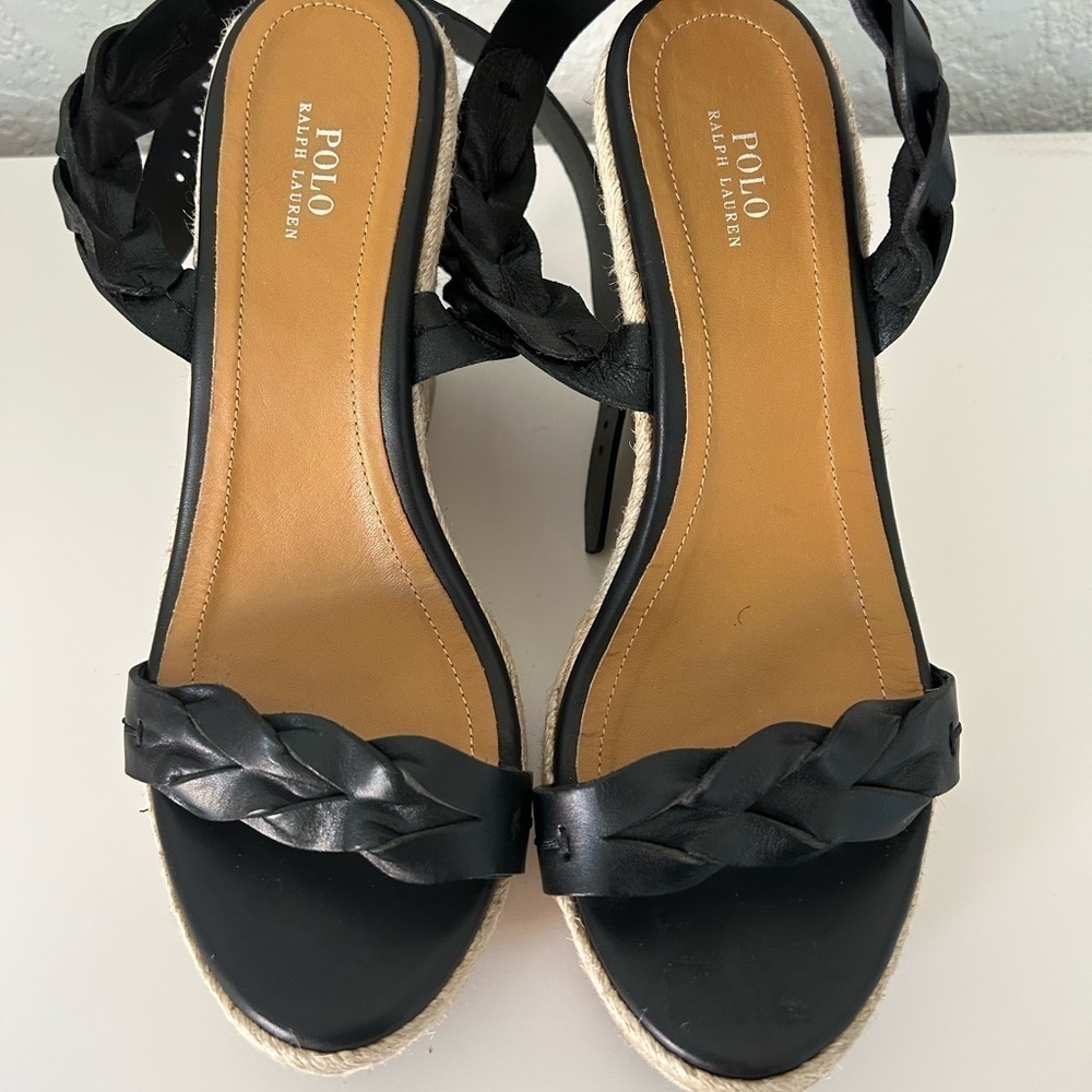 NWOT Polo by Ralph Lauren Braided Ankle Wrap Espadrille Wedges Size 8